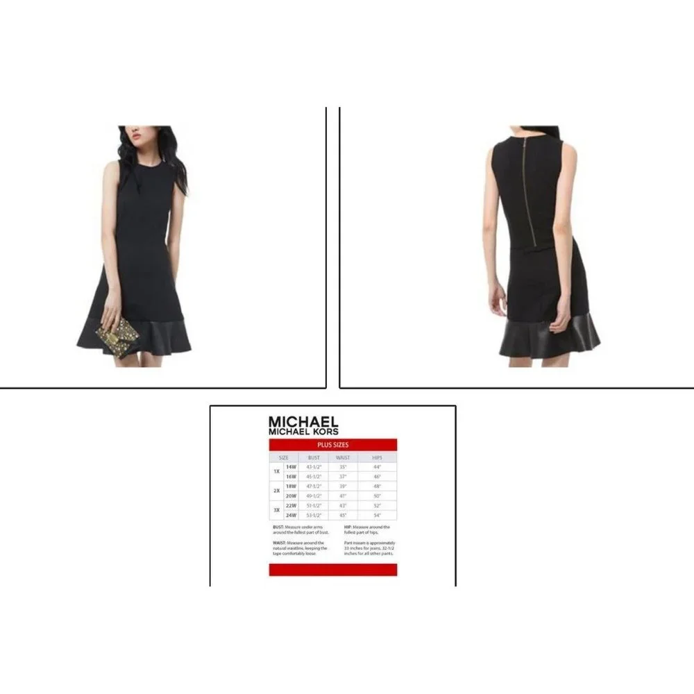 Michael Michael Kors Combo Leather Trim Tiered Dress Black XX-Small - Picture 2 of 2